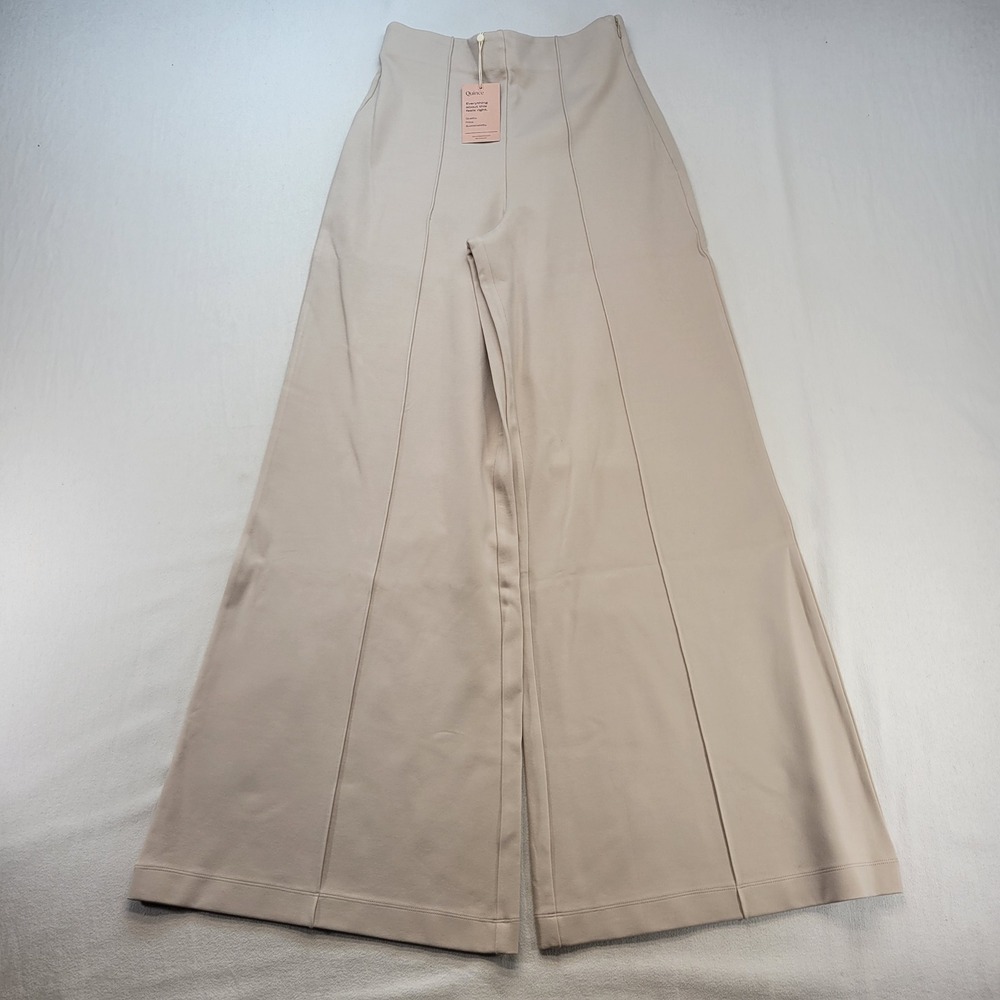 Quince Super Wide Leg Pant Womens Medium Ecru Ultra-Stretch Ponte LB48504